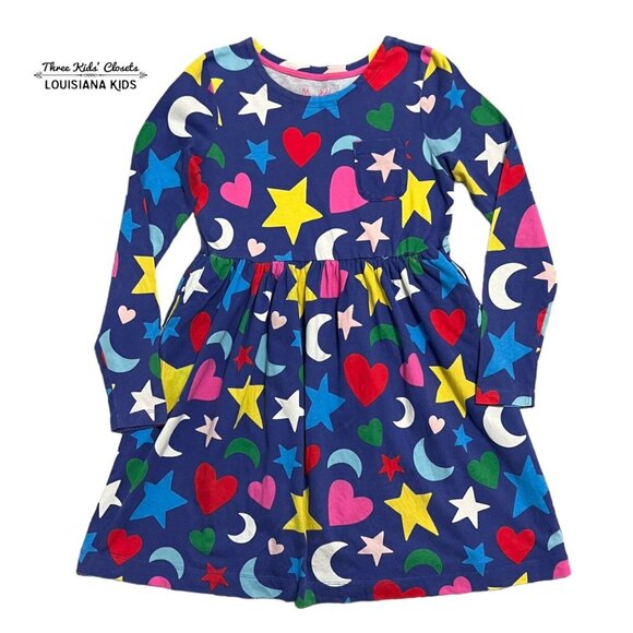 Mini Boden 7-8Y Moon Heart Star Print Dress